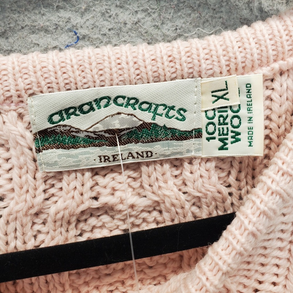 Vintage Aran Crafts Ireland Knitted Sweater Womens XL Pink Merino Wool Crew Neck - Picture 5 of 7